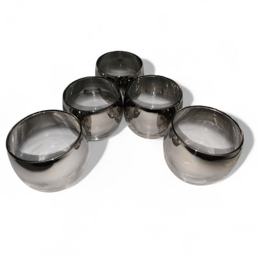 Silver Fade Roly Poly‎ Rock  Glasses Lot of 5 Vintage Barware